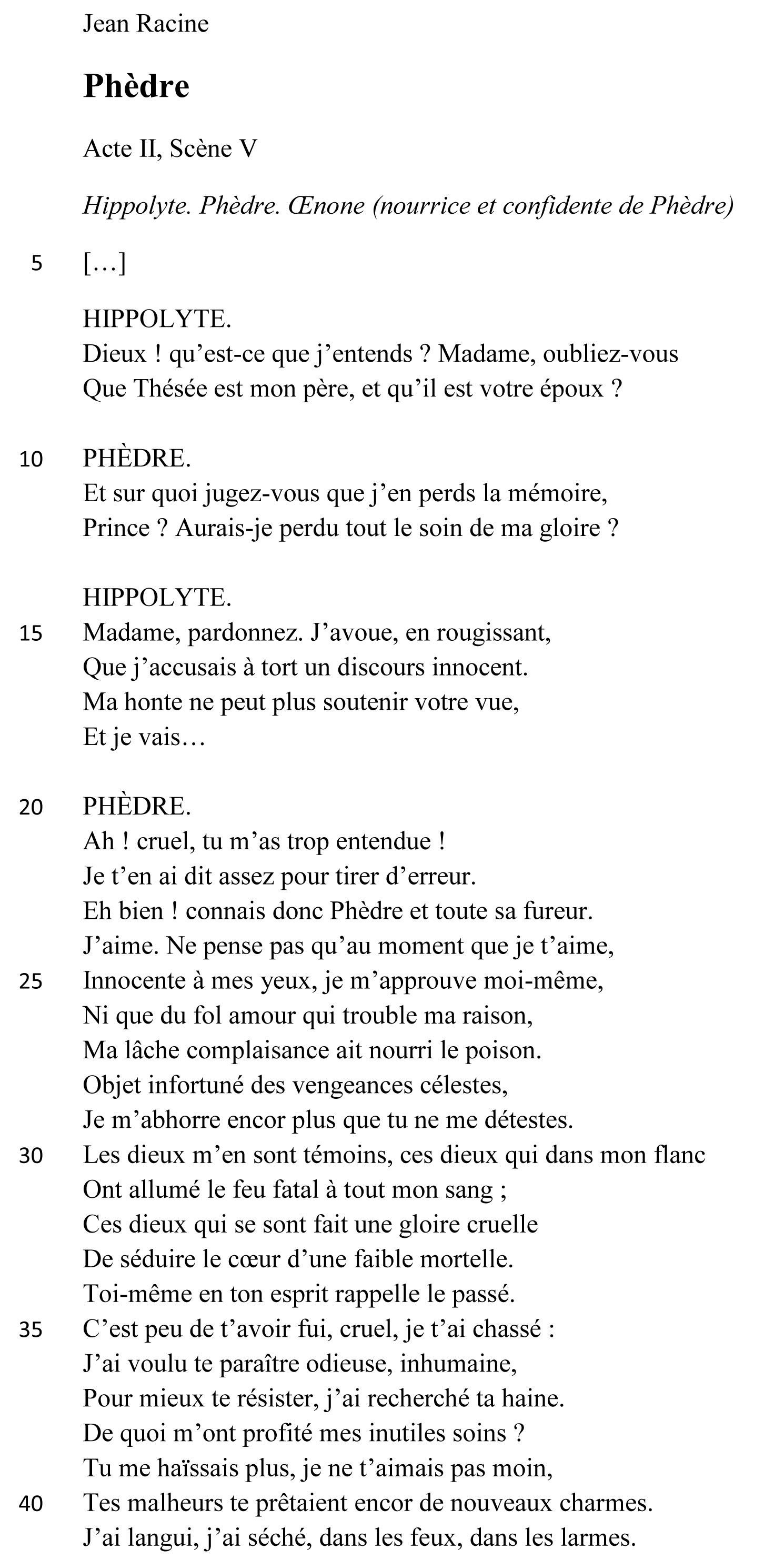 Phèdre Acte 5 Scène 7 Einleitung (l'introduction) - Französisch Dramatik