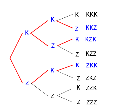 Baumdiagramm eines dreifachen Münzwurfs
