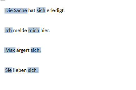 Schaubild zu Beispiele mit Reflexivpronomen