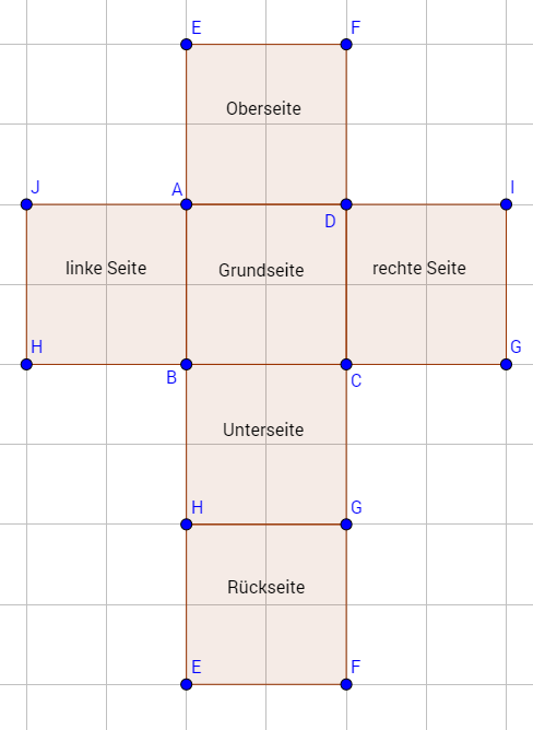 Der Komplett in ein Körpernetz verwandelte Würfel Schrägbild eines Würfels
