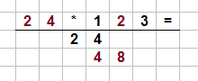 Schriftliche Multiplikation von 24 mal 2