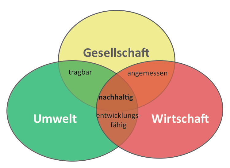 Abbildung 2. Sustainability oder Nachhaltigkeit ergibt sich aus einem ausgewogenen Gleichgewicht zwischen Umwelt, Gesellschaft und Wirtschaft.