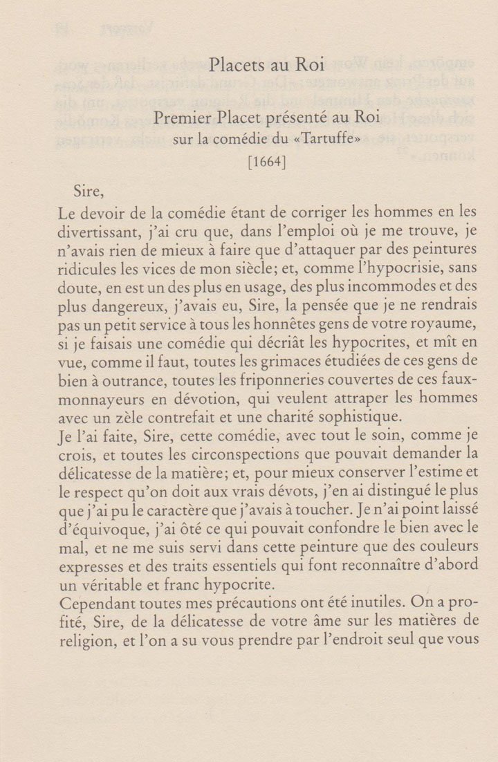 Molière: "Le Tartuffe ou l'Imposteur. Comédie en cinq actes", Stuttgart: Philipp Reclam jun. 2006 Tartuffe Placets au Roi I