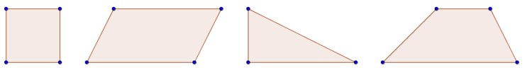 Von links nach rechts: Quadrat, Parallelogramm, Dreieck, Trapez