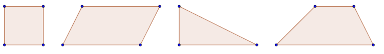 Von links nach rechts: Quadrat, Parallelogramm, Dreieck, Trapez Von links nach rechts: Quadrat, Parallelogramm, Dreieck, Trapez