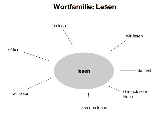 Ein Mind-Map zur Wortfamilie: Lesen.