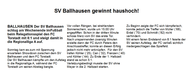 Beispiel fÃƒÂ¼r einen sachlichen Zeitungsartikel ÃƒÂ¼ber ein FuÃƒÂŸballspiel